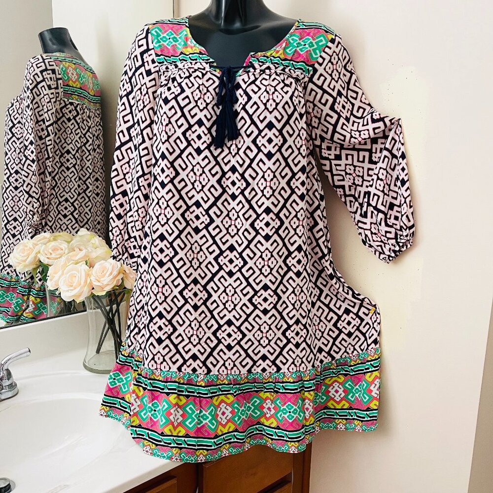 Boho Dress, M (8), cotton, Bohemian Tunic Dress, CROWN & IVY
